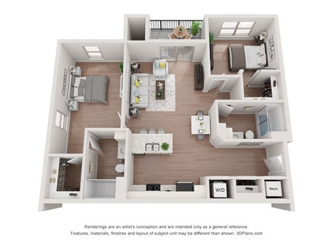 Floor plan for 2 beds, 2 baths, 1109 sqft